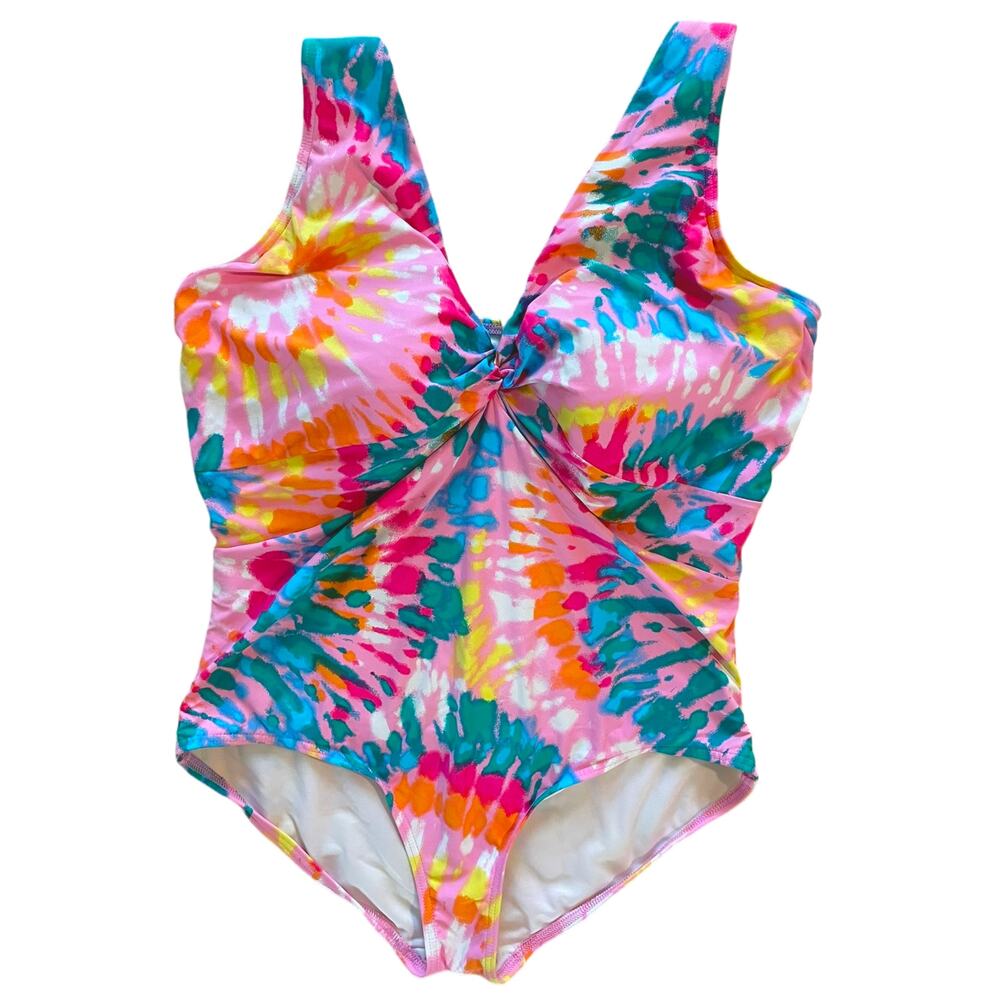 LANDS END Tie Dye Colorful Swimsuit One Piece Swim Size 18W Padded Womens Plus